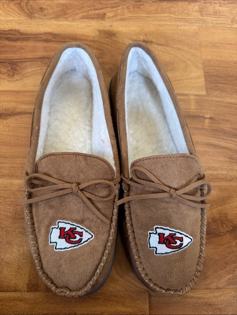 Brown Moccasin Slippers - Kansas Chief Team Logo